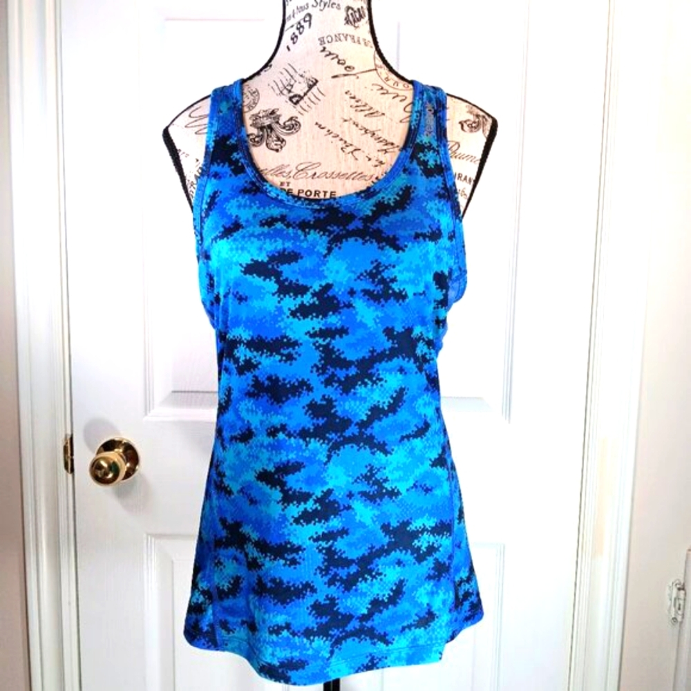 NWOT Reebok Women's Racer Back Tank Top Blue Black Athletic Top Size M